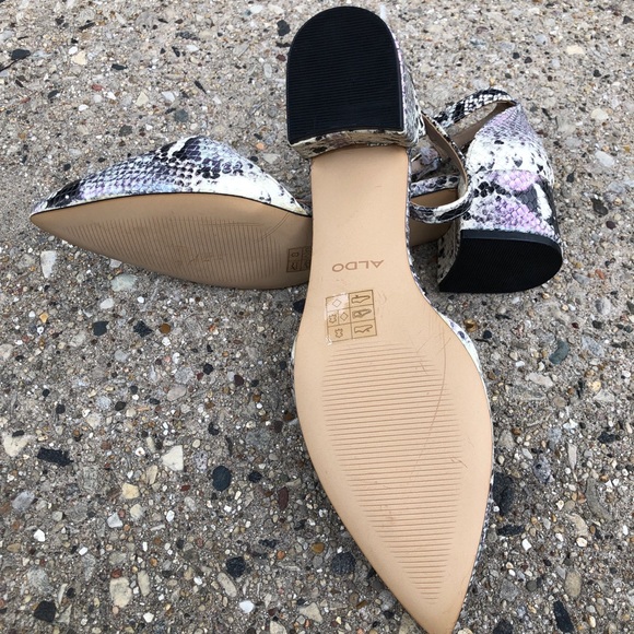 Aldo Snake Print Pointed Toe Block Heel Flats - Picture 7 of 8